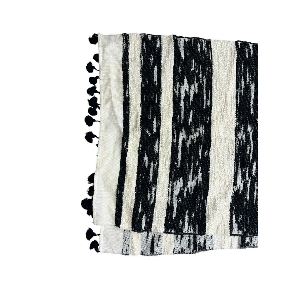 J. Crew Scarf Black Cream Tassels Wrap White Rectangle - Picture 3 of 7